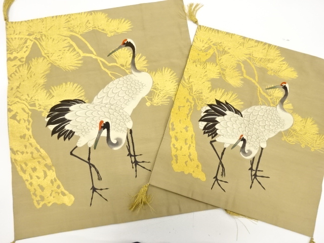 アンティーク　綴れ　鶴に松模様織り出し大小袱紗